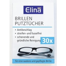 Elina Med Brillenputztücher Gözlük Temizleme Mendili, 30'lu Tek Kullanımlık Islak Mendil – Buğu Önleyici, Iz-Tüy Bırakmaz, Antistatik & Hijyenik Temizlik