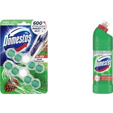 Domestos Wc Blok 5'li Güç Çam Ferahlığı 600 Sifona Kadar Güçlü Temizlik 110 gr Ikili Paket(1) Domestos Yoğun Kıvamlı Çamaşır Suyu Maksimum Hijyen Dağ Esintisi, 750 Ml(4)