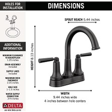 Saylor Mat Siyah Banyo Bataryası, Banyo Lavabo Bataryası, Banyo Lavabosu Için Merkezli Banyo Bataryası, Mühür Teknolojisi, Metal Tahliye Montajı, Mat Siyah 2535-BLMPU-DST