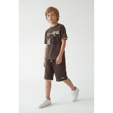 Joy Kids Erkek Çocuk %100 Pamuk Nakışlı Günlük Rahat Takım (9-12YAŞ) (Kahve)