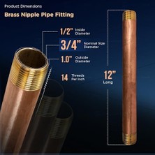 Malzemeleri NPBR3412 3/4 "nominal Çap ve Npt Uçları ile 12 "uzun Pirinç Nipel Boru Bağlantısı