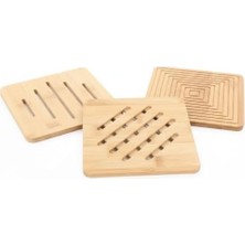 AMBERHAUS%100 Doğal Bambu Kare - 16X16 cm Dayanıklı Ahşap Tencere ve Çaydanlık Altlığı - (3 Farklı Desenden 1 Adet Gönderilir)