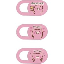Kamera Kapatıcı Laptop Tablet Telefon Uyumlu Ultra Ince 0.7 mm Sürgülü Webcam Cover 3m Yapışkan Pembe Pig Desenli 3 Lü Set Çok Renkli