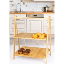 2 Katlı Dikdörtgen Bambu Servis Sunum Seti Büyük Boy, Kuru Pasta, Kurabiye ve Kek Sunumları Için Büyük Boy (38CM-30CM-22.5CM)