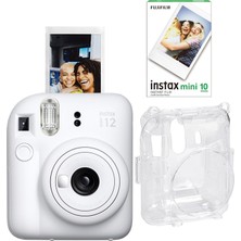 Mini 12 Beyaz Fotoğraf Makinesi-10'lu Film ve Şeffaf Kılıf Seti
