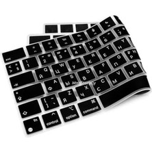 MacBook Klavye Koruyucu Rusça Iso Enter Air 13.6 15.3 ve Pro 14 16 M1 M2 M3 M4 M5 Pro A3434 Uyumlu Ince Silikon Kaplama Işıklı Klavye ile Tam Uyumlu Siyah