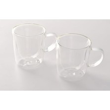 Borosilikat Çift Cidarlı Espresso Bardağı, Şeffaf, 100ML, Kulplu, 2'li Set