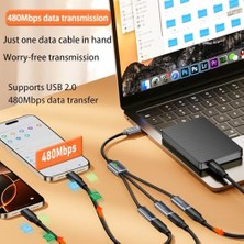 3'lü Type-C Çoklayıcı 25 cm Hızlı Şarj ve 480 Mbps Veri Aktarımı 3cc