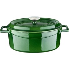Döküm Oval Tencere Döküm Demir Yekpare Kulplu Premium Serisi Ölçü 21X27CM. Yeşil
