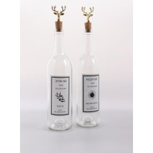 Altın Geyik Akıtmaz Tıpalı Dibi Çukur Şeffaf Cam Şişe 2'li 750 ml Yağdanlık Yağlık