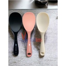 Sert Uçlu Dayanıklı Yanmaz Yapışmaz Silikon Kaşık 3'lü Set, 22 Cm, Siyah-Somon-Krem