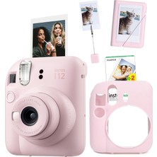 Mini 12 Pembe Fotoğraf Makinesi-20'li Film-Kıskaçlı Stand-Mini Albüm ve Silikon Kılıf Seti
