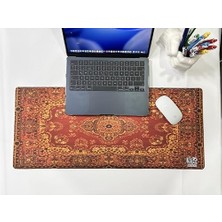 Mouse Pad, 30X70 Cm, Mavi Halı Desen Baskılı, Kaymaz Taban, Bilek Destekli, Dikişsiz Kenar, Ergonomik, Ofis ve Oyuncular Için (Turuncu Halı)