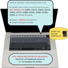 MacBook Klavye Koruyucu Silikon Kılıf Türkçe Q Baskılı Uk-Ters L- Enter Tipi Air 13,6-15,3inç- Pro 14,2-16,2inç M1-M2-M3-M4 Pro Max Uyumlu, Yıkanabilir Silikon Klavye Filmi Siyah Gri