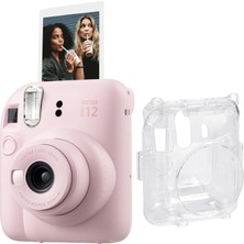 Mini 12 Pembe Fotoğraf Makinesi ve Şeffaf Kılıf Seti
