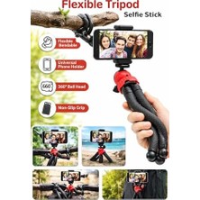 Esnek Youtuber Yayıncılar ve Sosya Medya Için Ideal 30CM Ahtapot 360 Derece Taşınabilir Ayakları Bükülebilir Selfie Telefon Tutuculu 3 Ayaklı Kampda Tatilde Gezilerde Çok Hafif 320GR