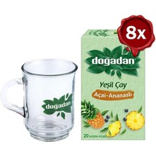 Yeşil Çay Açai Ananaslı Bardak Poşet Çay x 8 ve Doğadan Cam Bardak Hediyeli