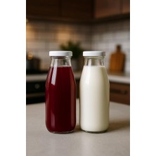 2 Adet Plastik Kapaklı 500 ml Sürahi Süt, Ayran, Su, Limonata Meşrubat Şişesi Cam Şişe 500CC (Beyaz)