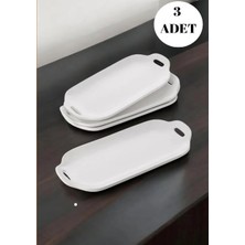 Tavuk Dünyasi Oval Servis Tabağı, Beyaz Seramik, Kulplu Kayık Model, 3'lü Set, Sunum ve Servis Için