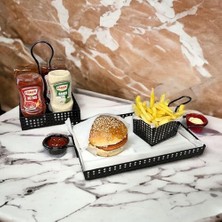 Metal Cafe, Restaurant, Ev, Ofis Sunum Tepsisi, Cafe ve Restaurant Burger Sunum Tepsisi Sofra, Masa Ekipman Model-1 Siyah