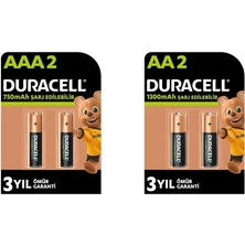 Şarj Edilebilir Aaa 750 Mah Ince Kalem Piller, 2'li + Şarj Edilebilir Aa 1300 Mah Kalem Piller, 2'li