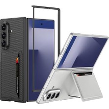 Galaxy Z Fold 7 Deri Arka Yüzey Kartlıklı Kıpta Silikon Kapak (Titanyum)
