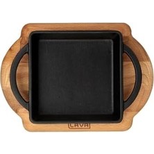 Lava, Pişirme Kabı, Lv Eco P Tv 1212 K4, Kare Teller ve Ahşap Altlık, Ölçüler 12 x 12 Cm, Dökme Demir, Siyah
