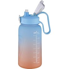 2 Liitre Pipetli/pipetsiz Kullanım - Hediyeli -Çift Renk Motivasyon Su Matarası Mavi