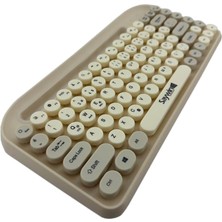 Saywin Bluetooth Klavye Renkli Retro Kablosuz Klavye Daktilo Görünümlü Tuş Tasarımı Şık ve Kullanışlı Telefon Koyma Gözü Pilli Türkçe Q Klavye Sw-05 (Krem)