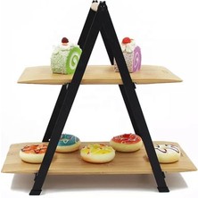 2 Katlı Dikdörtgen Bambu Servis Sunum Seti Büyük Boy, Kuru Pasta, Kurabiye ve Kek Sunumları Için Büyük Boy (34CM-26.5CM-16CM)