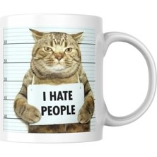 Kedili Kupa Bardak Komik Yazılı I Hate People Hediyelik Kahve Çay Kupası