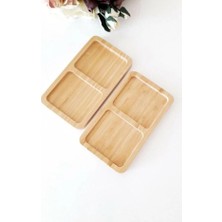 2 Bölmeli Doğal Bambu Ikram Tepsisi - Kahve ve Atıştırmalık Sunum Tabağı - Kurabiye ve Çay Servisliği (23X12 Cm)