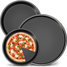 -Lab 30-34-36 cm 3'lü Yuvarlak Siyah Pizza Fırın Tepsi Seti Siyah 30 cm