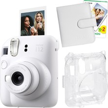Mini 12 Beyaz Fotoğraf Makinesi-20'lu Film-Kare Albüm ve Şeffaf Kılıf Seti