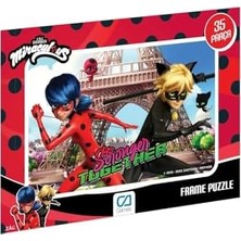 Mucize: Uğur Böceği ile Kara Kedi Lisanslı 35 Parça Çerçeveli 34X24CM Çocuk Puzzle Yapboz (Kırmızı2)