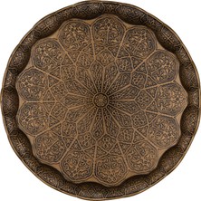 Osmanlı Motifli Metal Servis Tepsisi – 34,5 cm (13.6 Inç) – Kahve ve Çay Sunum Tepsisi – 5 Renk Seçeneği (Antik Yeşil)