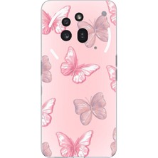 TechTree Nothing Phone (3A) Pro Uyumlu Pembe Kelebekler Baskılı Silikon Kılıf