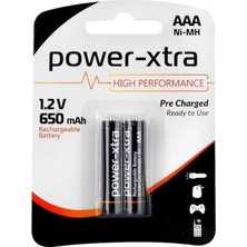 Power-Xtra 1.2V 650 Mah Aaa Ince Şarjlı Ni-Mh Pil - 2li Blister