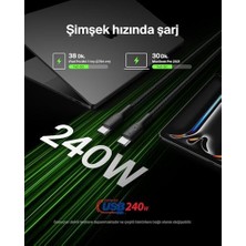 Eco Örgülü Usb-C - Usb-C Kablosu, 3 M, 240 W, Yumuşak, Esnek Hızlı Şarj Kablosu, 16, Galaxy S25, 9, Macbook, iPad Pro ve Daha Fazlası Için Tip-C Şarj Kablosu - Siyah (Usb 2.0)