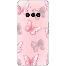 TechTree Nothing Phone (3A) Uyumlu Pembe Kelebekler Baskılı Silikon Kılıf