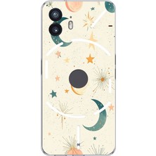 TechTree Nothing Phone (2) Uyumlu Krem Zeminli Ay ve Yıldız Baskılı Silikon Kılıf