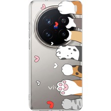 TechTree Vivo X200 Pro Uyumlu Sevimli Kedi Patiler Tasarımlı Baskılı Silikon Kılıf