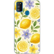 TechTree Samsung Galaxy M30S/M21 Uyumlu Sulu Boya Limon ve Çiçek Desenli Baskılı Silikon Kılıf