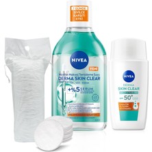 SPF50 Derma Skin Clear Karşıtı Güneş Koruyucu KREM40ML ve Makyaj Temizleme Suyu,pamuk Hediye