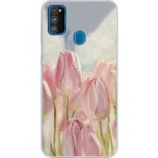 TechTree Samsung Galaxy M30S/M21 Uyumlu Pembe Laleler Baskılı Silikon Kılıf