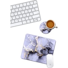 Gri Mermer Desenli Mouse Pad ve Bardak Altlığı Set