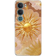 TechTree Vivo Y31 5g Uyumlu Altın Güneş ve Yıldız Desenli Baskılı Silikon Kılıf
