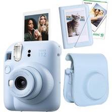 Mini 12 Lila Fotoğraf Makinesi-10'lu Film-Mini Albüm ve Deri Kılıf Seti (Mavi)