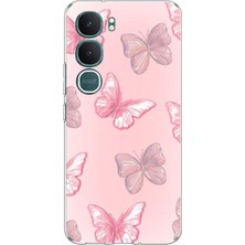 TechTree Vivo Y31 5g Uyumlu Pembe Kelebekler Baskılı Silikon Kılıf