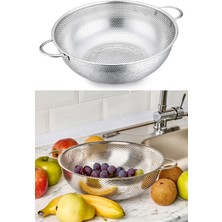Ezmk Ev Gereçleri Paslanmaz Çelik Ayaklı Makarna Süzgeci, Metal Kulplu Kevgir Süzgeç, Ayaklı Makarna Süzgeci 22 cm